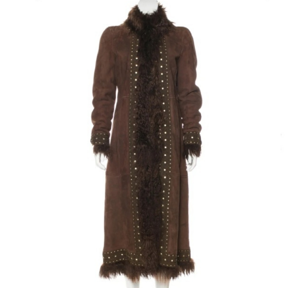 Tory Burch Ali Shearling Leather Long Trench Coat